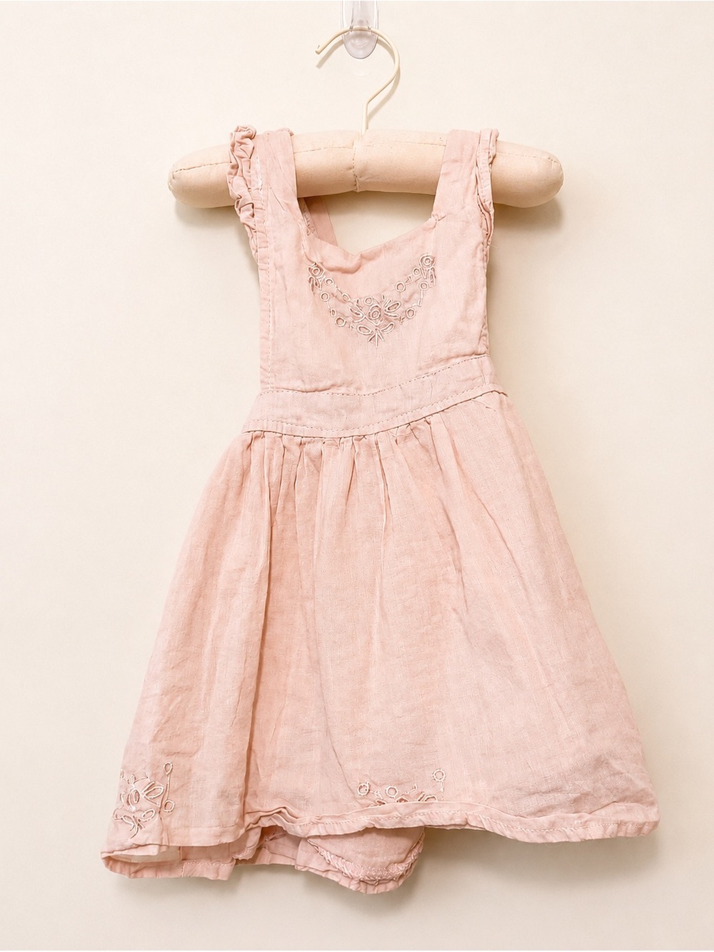Girls' Blush Pink Linen Pinafore Dress